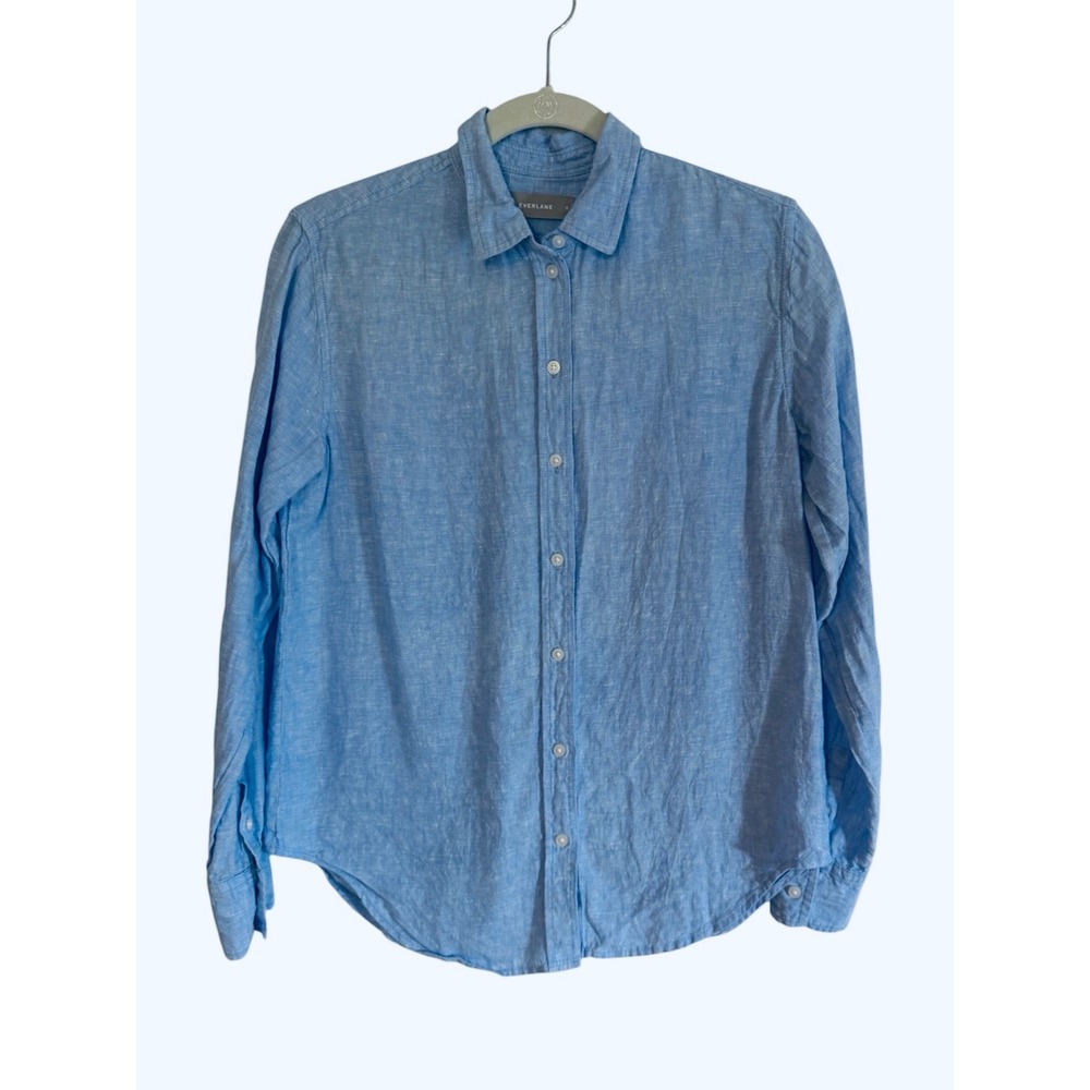 Everlane Relaxed Linen Shirt Blue 0 Womens Button Up Long Sleeve Casual